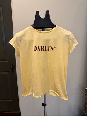 NA-KD Yellow Darlin Graphic Tee Small Casual Minimalist Top